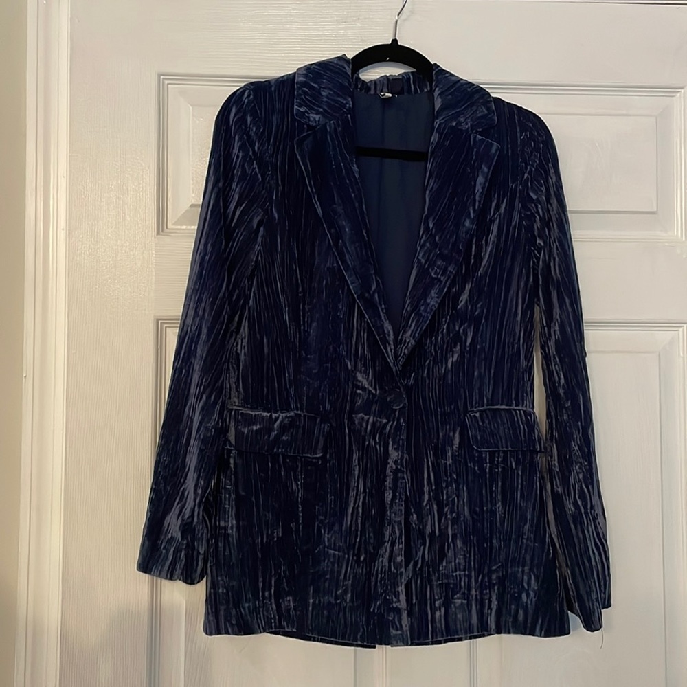 Deep Navy Blue Velvet Blazer